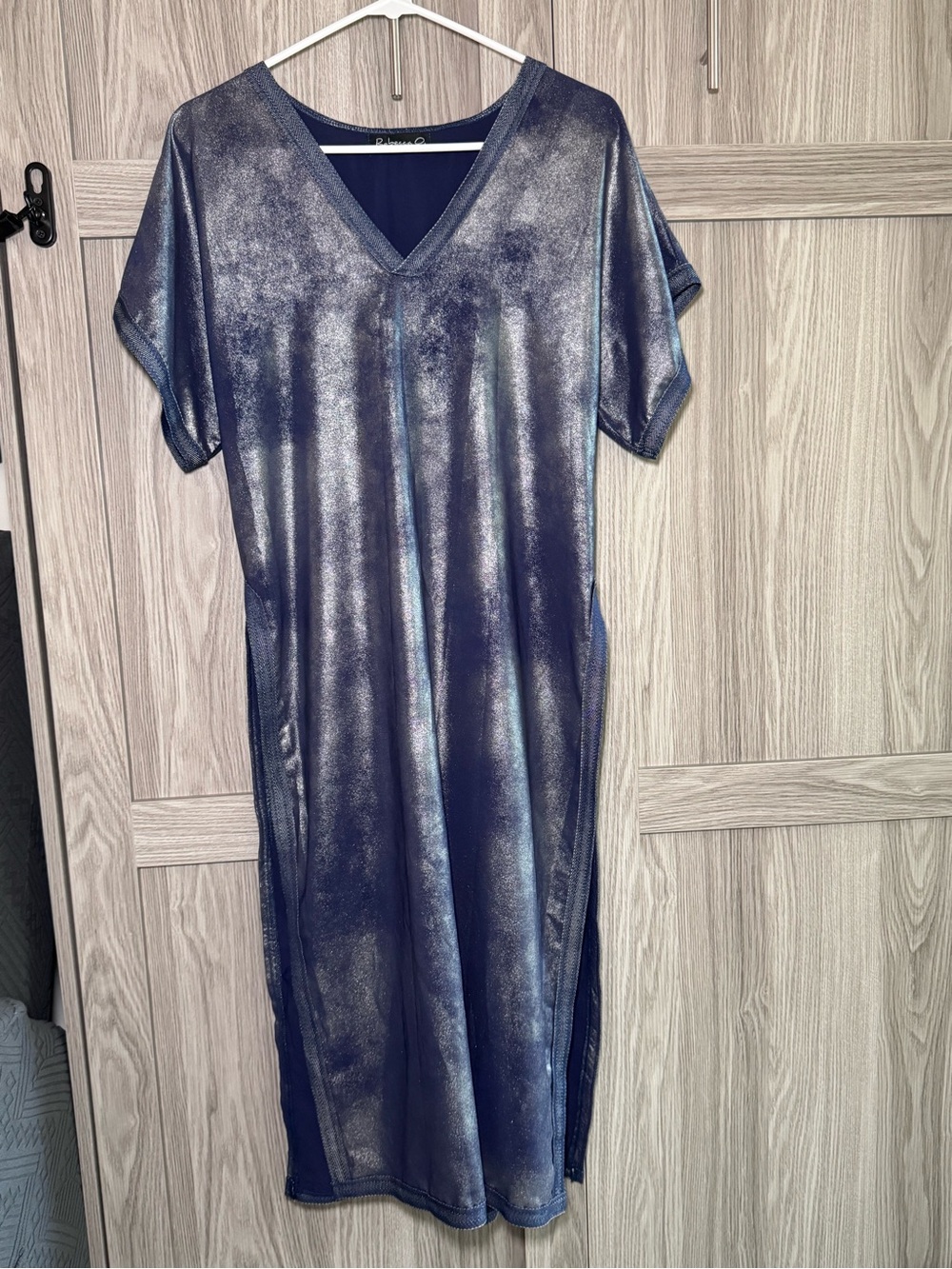 Rebecca O. Metallic Navy V-Neck Nightdress - Women Intimates NWOT